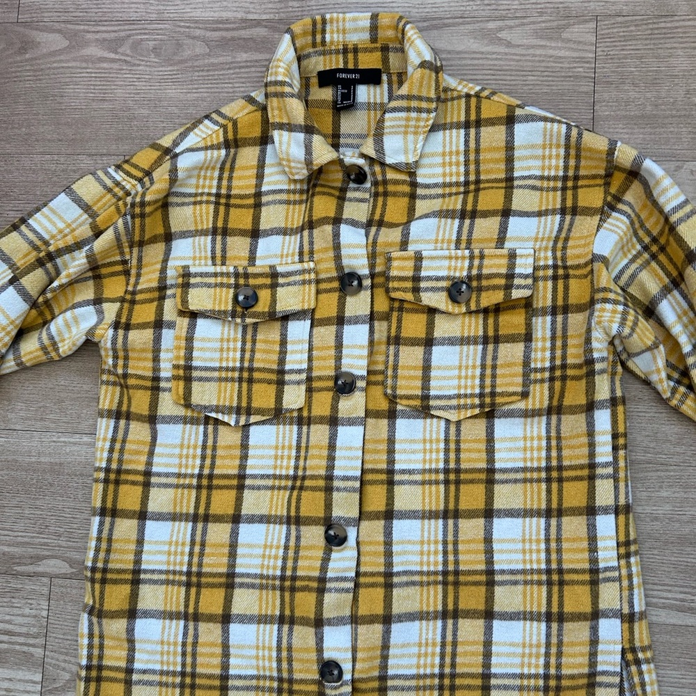 Forever 21 Yellow Plaid Button-Up Sweater